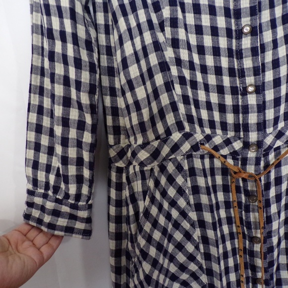Maison Scotch Gingham Tie Waist Shirt Dress Sz 2 - Picture 2 of 7